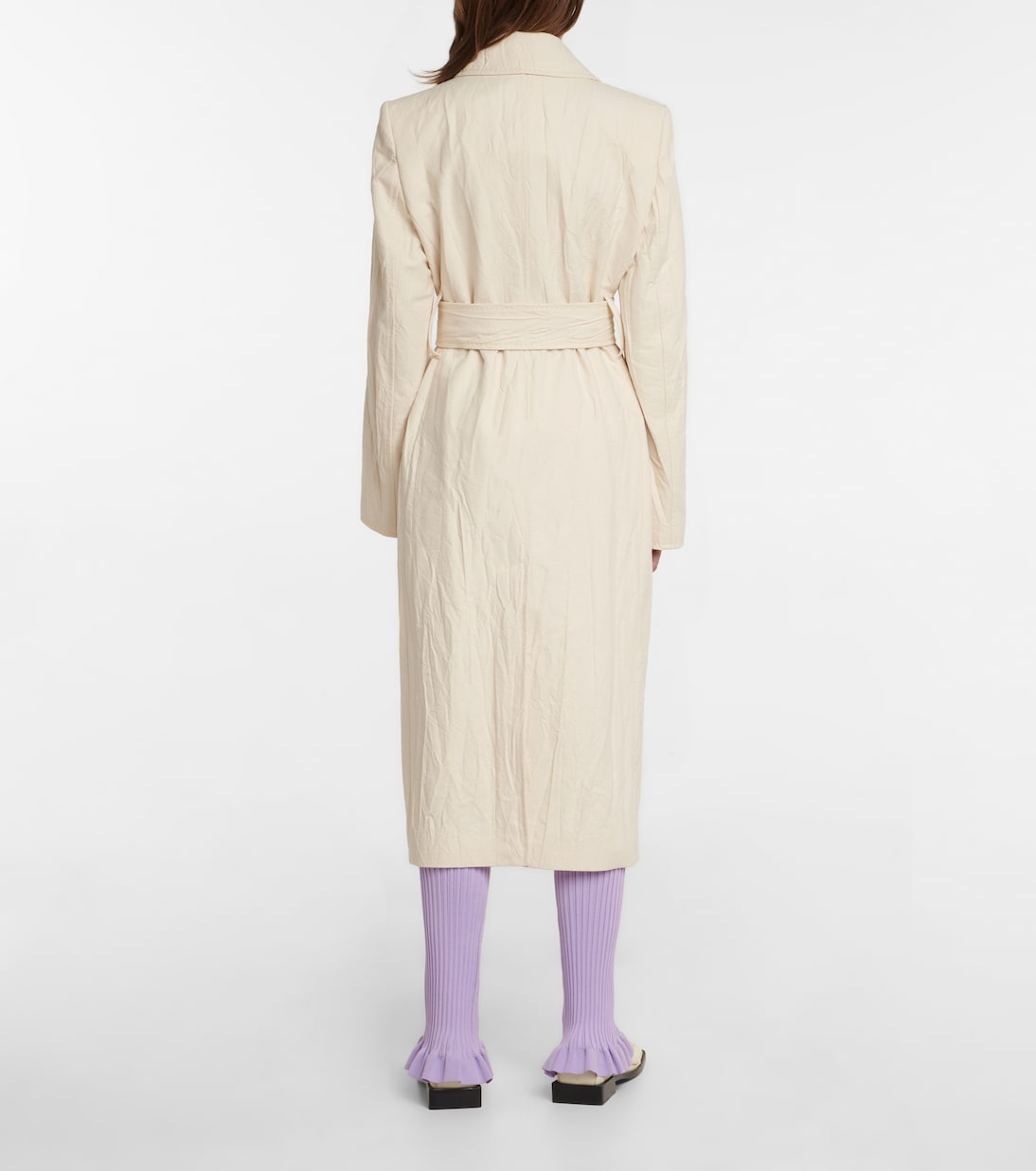 Пальто из хлопкового твила с поясом Acne Studios, Ecru Beige — фото 3