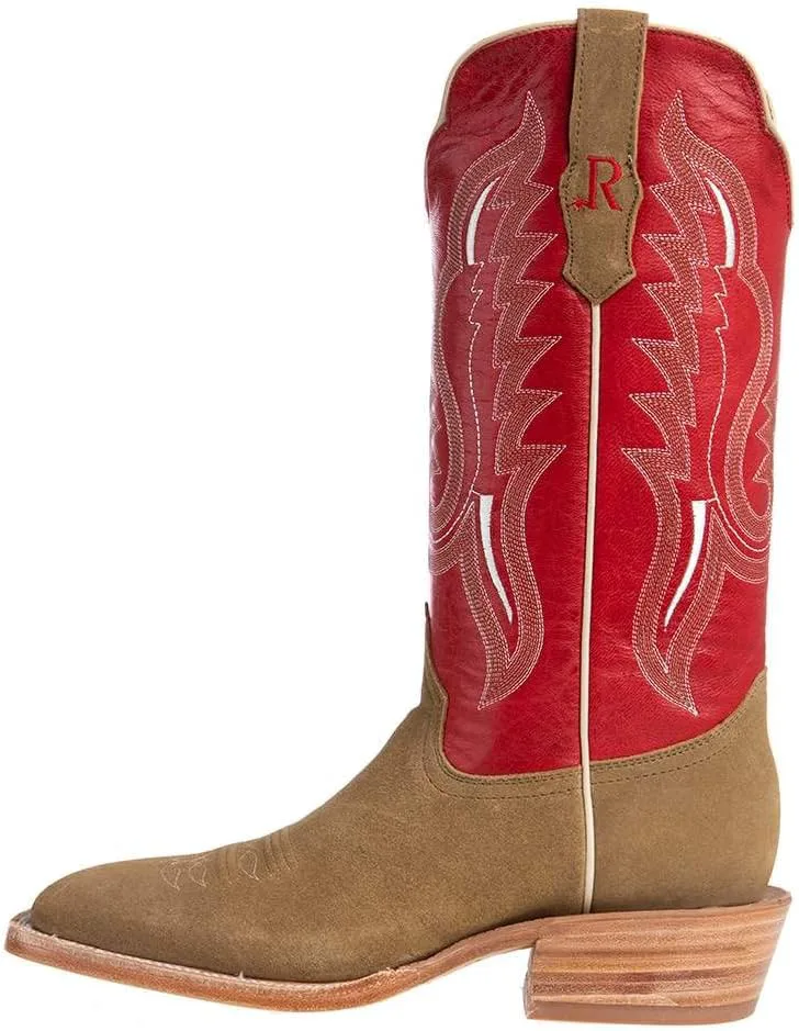 R Watson Boots Мужские ковбойские сапоги R Watson Sand Roughout 13, верх из коровьей кожи, цвет вишневый красный, квадратный носок — фото 4