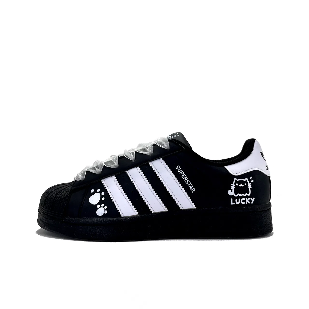 Кроссовки детские с猫爪 принтом Adidas Originals Superstar 2 Lucky Meow Black