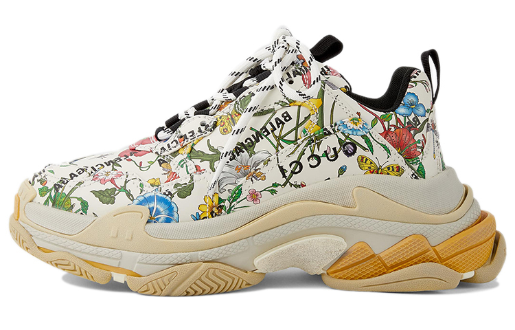 Gucci X Женские Кроссовки Triple S 'The Hacker Project Floral' Women's Balenciaga, Слоновая Кость Белый