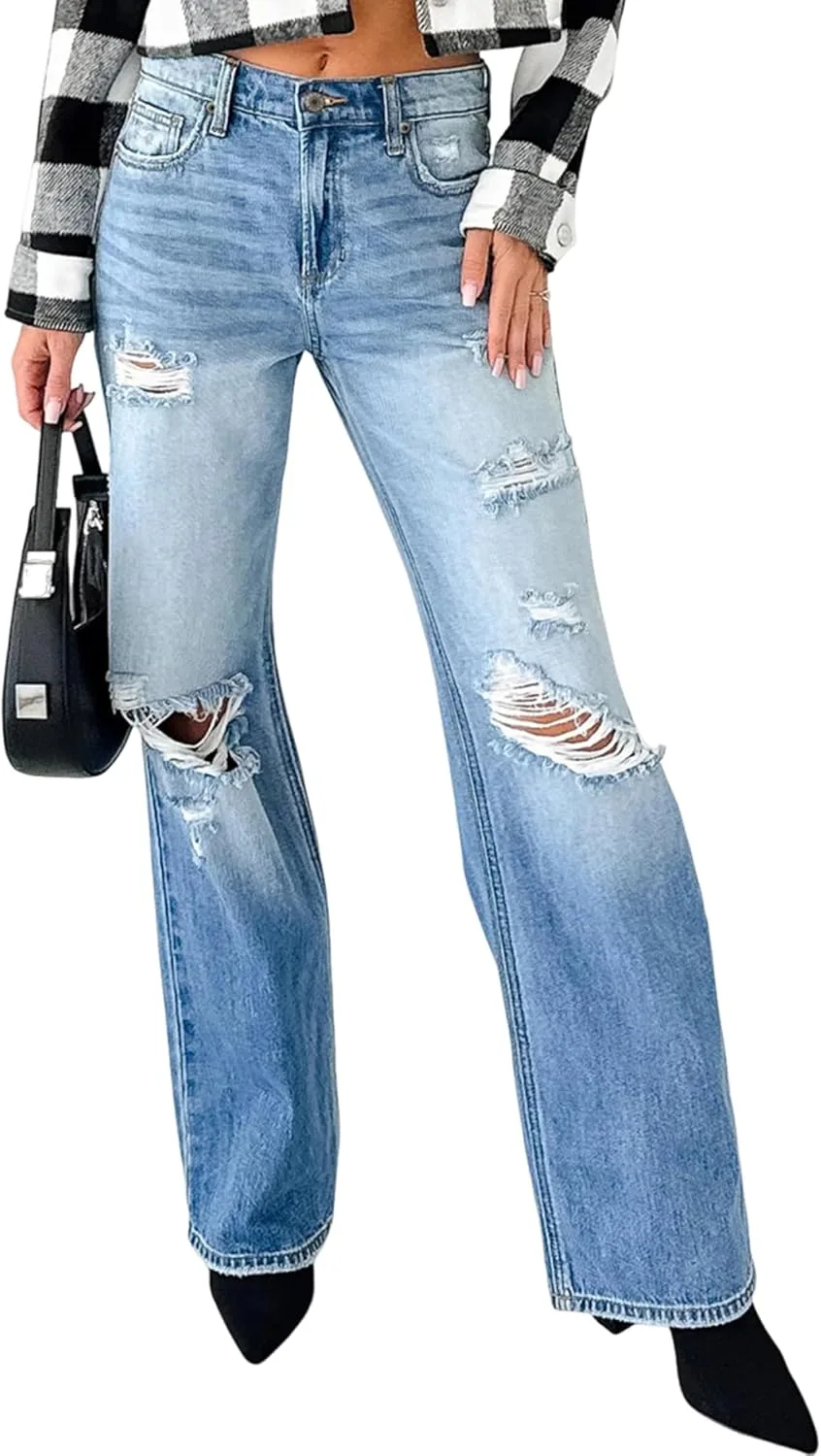 

Apvirdy джинсы для женщин distressed, mid rise, straight leg, button fly