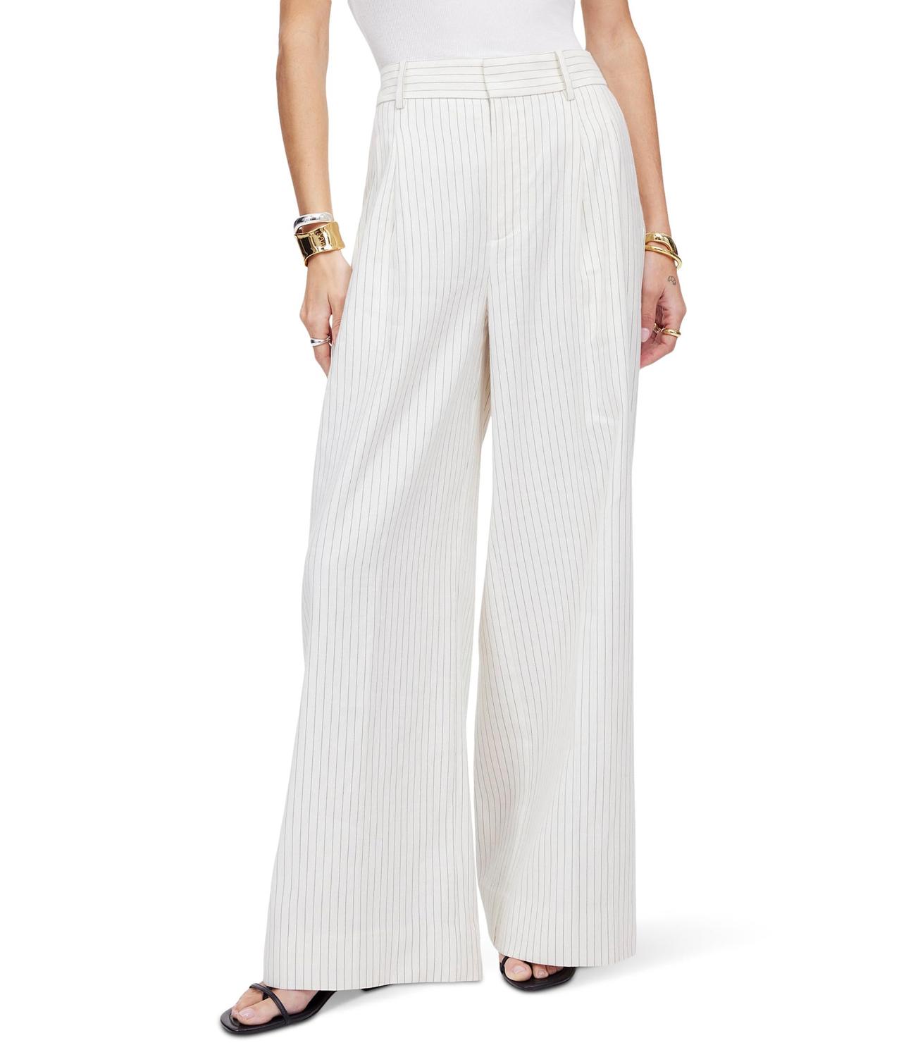 

Брюки Madewell Superwide Harlow Pinstripe - Cotton Polyester, Ivory Black Pinstripe