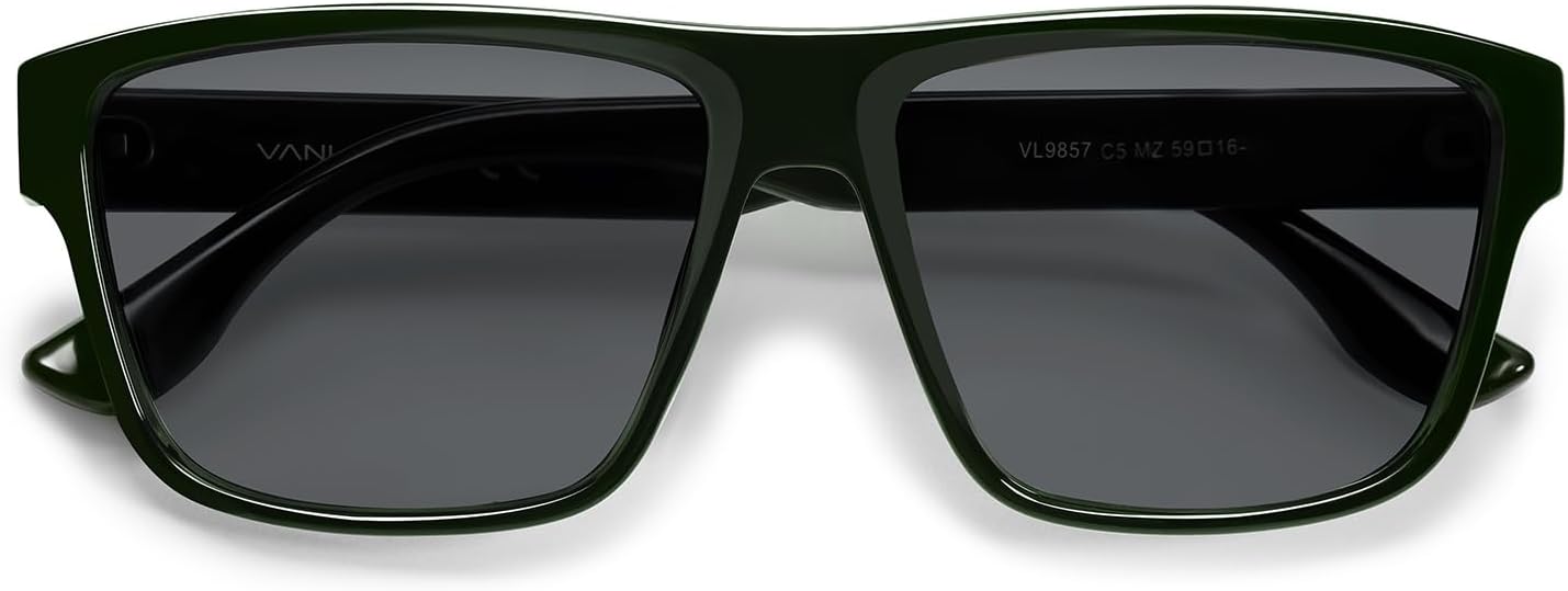 

Поляризованные квадратные солнцезащитные очки VANLINKER VL9857, большие, плоская верхняя часть, толстая оправа, цвет: темно-зеленая оправа (почти черная), светло-серые линзы, унисекс