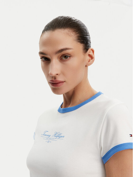 Облегающая футболка WW0WW44581 Tommy Hilfiger, экрю — фото 4