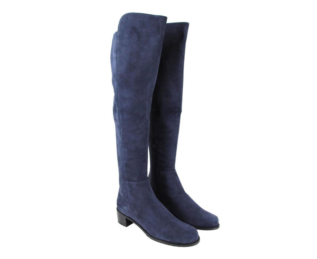 Женские замшевые сапоги до колена Stuart Weitzman, цвет Nice Blue — фото 2