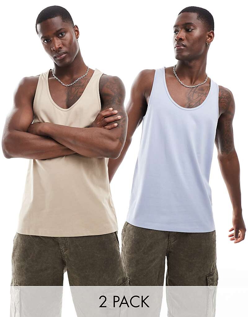 

ASOS DESIGN – Комплект из 2 футболок голубого и бежевого цветов