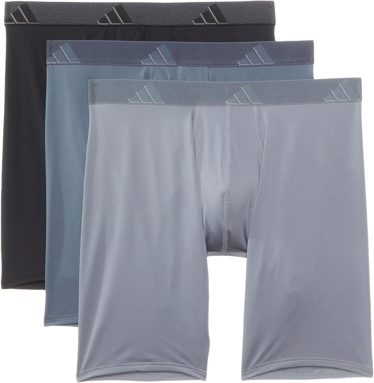 

Боксеры adidas Athletic Fit Microfiber Long Boxer Brief Underwear 3-Pack, цвет Black/Onix Grey/Grey