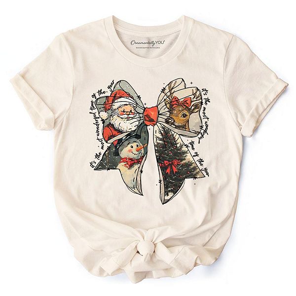 

Футболка Coquette с рождественским бантом, винтажная майка с Сантой Ornamentallyyou, Natural