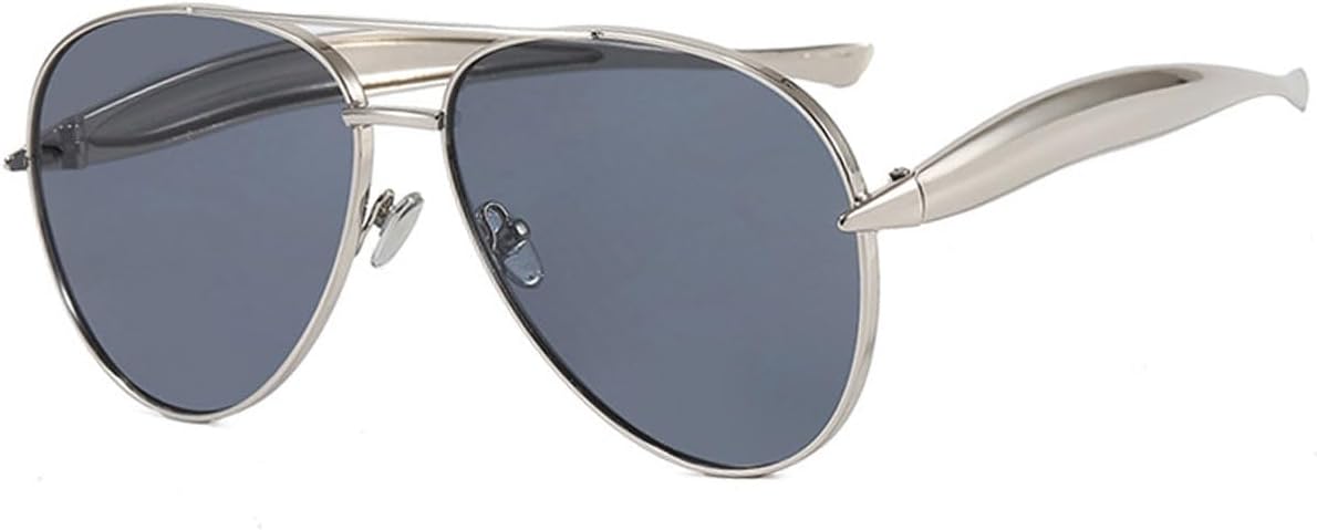 

Модные солнцезащитные очки-авиаторы большого размера для женщин и мужчин, в ретро-стиле с металлической оправой и золотистым покрытием, в стиле Y2K Yoeuxet, Silver Frame-grey Lens