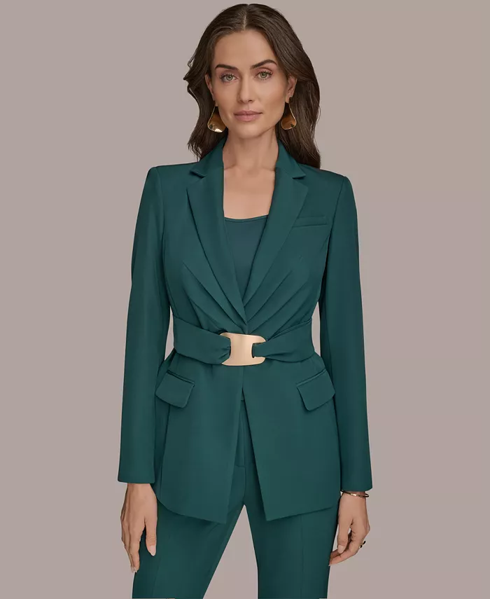 

Женская куртка с поясом и фурнитурой, стандартная и миниатюрная Donna Karan New York, синий
