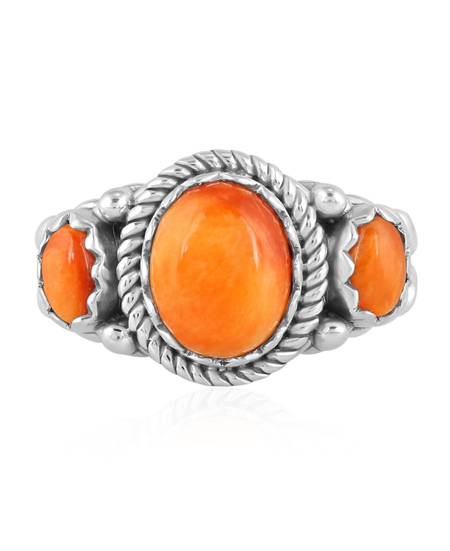 

Кольцо из стерлингового серебра с тремя камнями в виде оранжевой устрицы, размер 7 American West Jewelry, Orange spiny