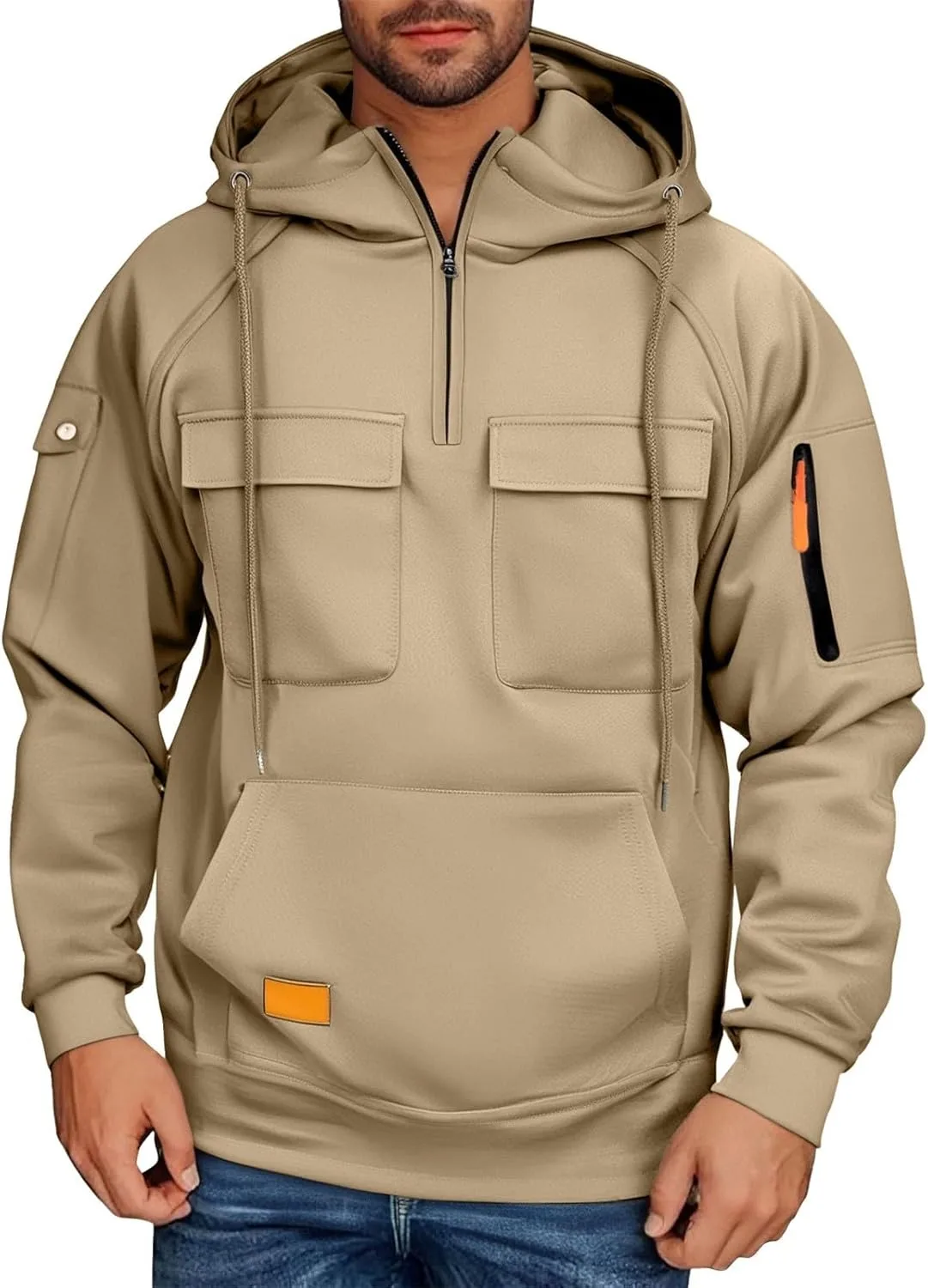 Толстовка с капюшоном тактическая мужская Quater Zip Up с карманами — фото 4