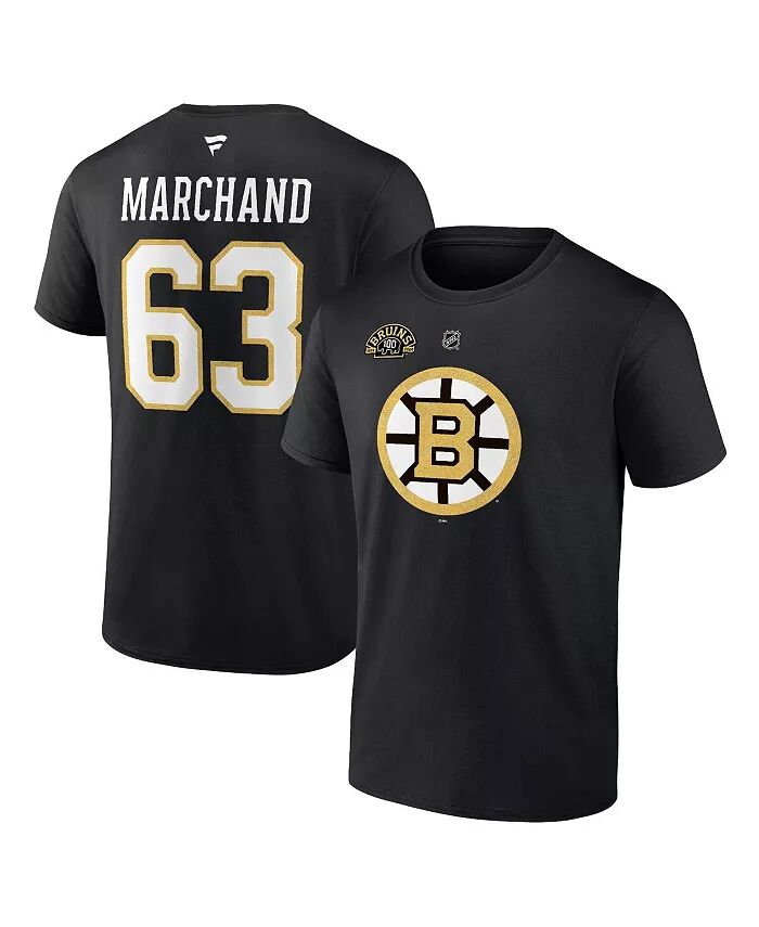 

Мужская черная футболка Brad Marchand Boston Bruins с подлинным именем и номером команды Fanatics