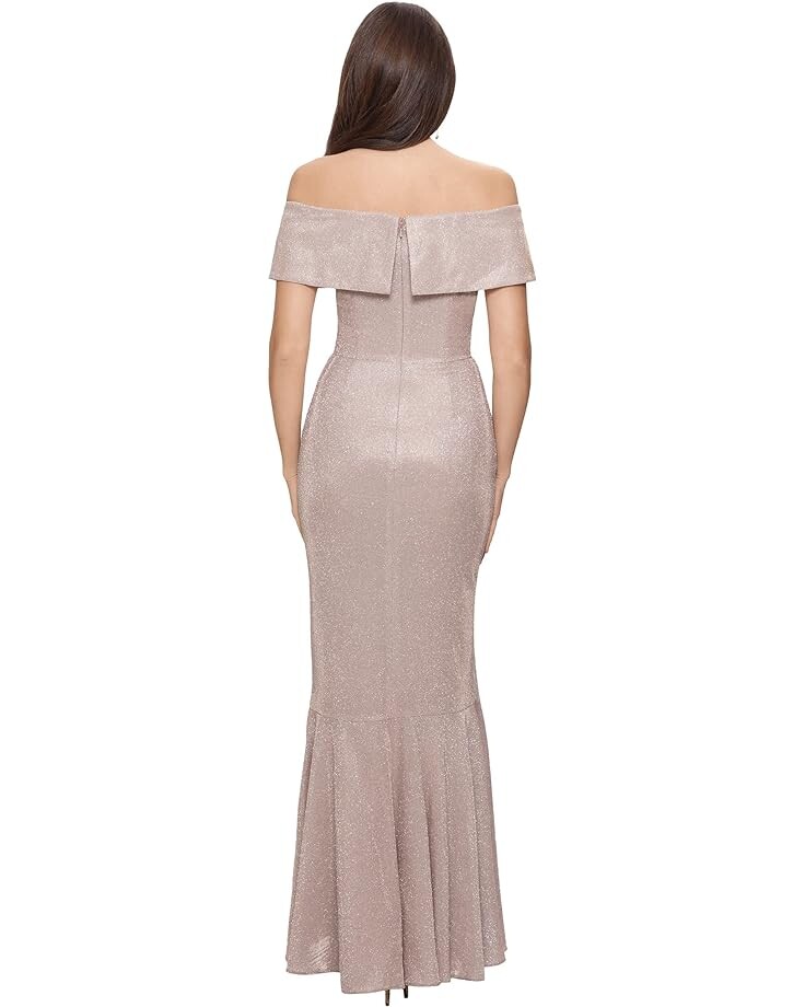 

Платье Betsy & Adam Off-the-Shoulder Glitter Gown, цвет Blush