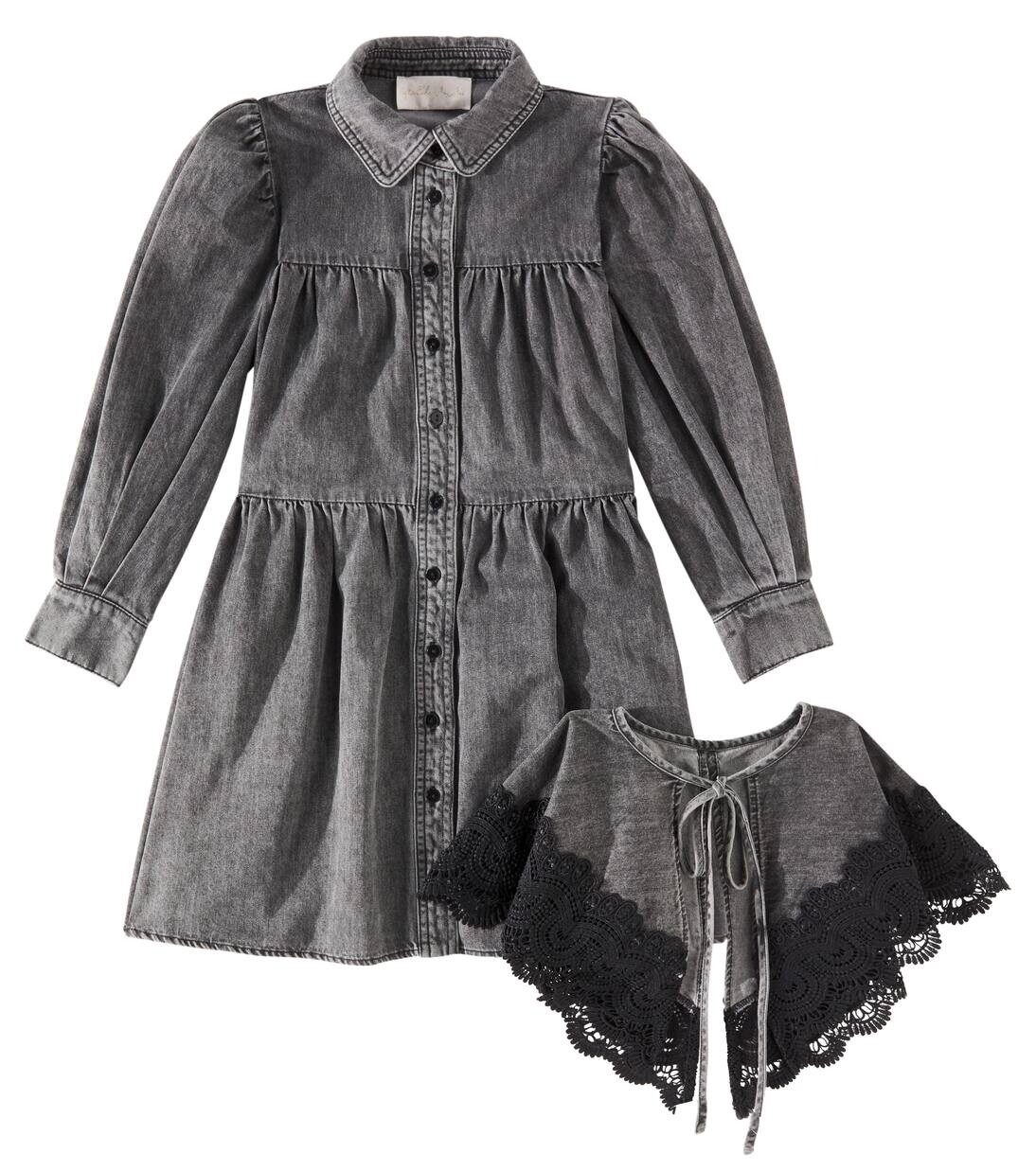 Платье из хлопчатобумажной ткани шамбре с кружевной отделкой Petite Amalie, цвет black wash