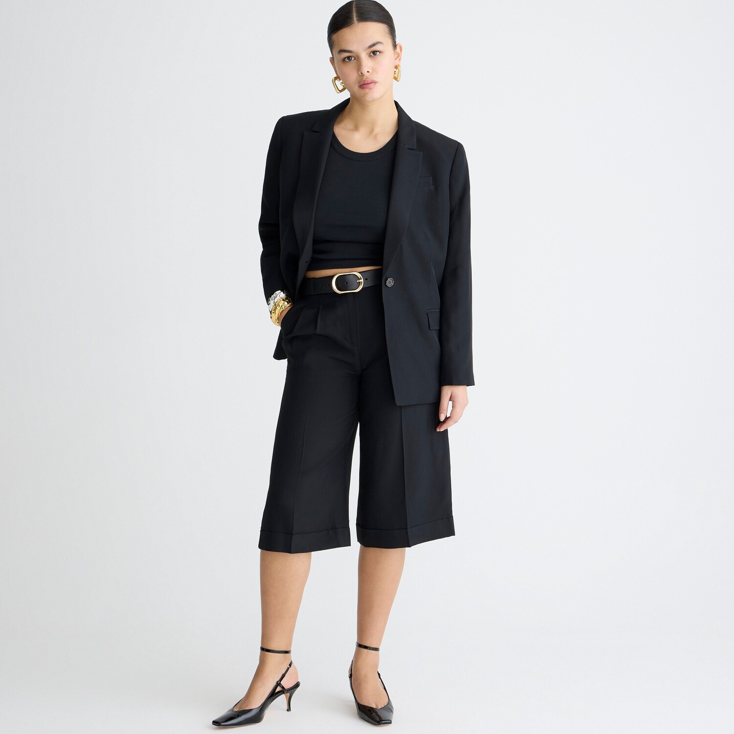 

Длинные плиссированные брюки короткие из драпированной вискозы J.Crew, черный