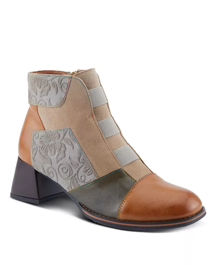 L’Artiste Women’s COPINE разноцветные ботинки с тиснением из кожи и замши, бархатной подкладкой и массивным каблуком L'Artiste, загар/бежевый