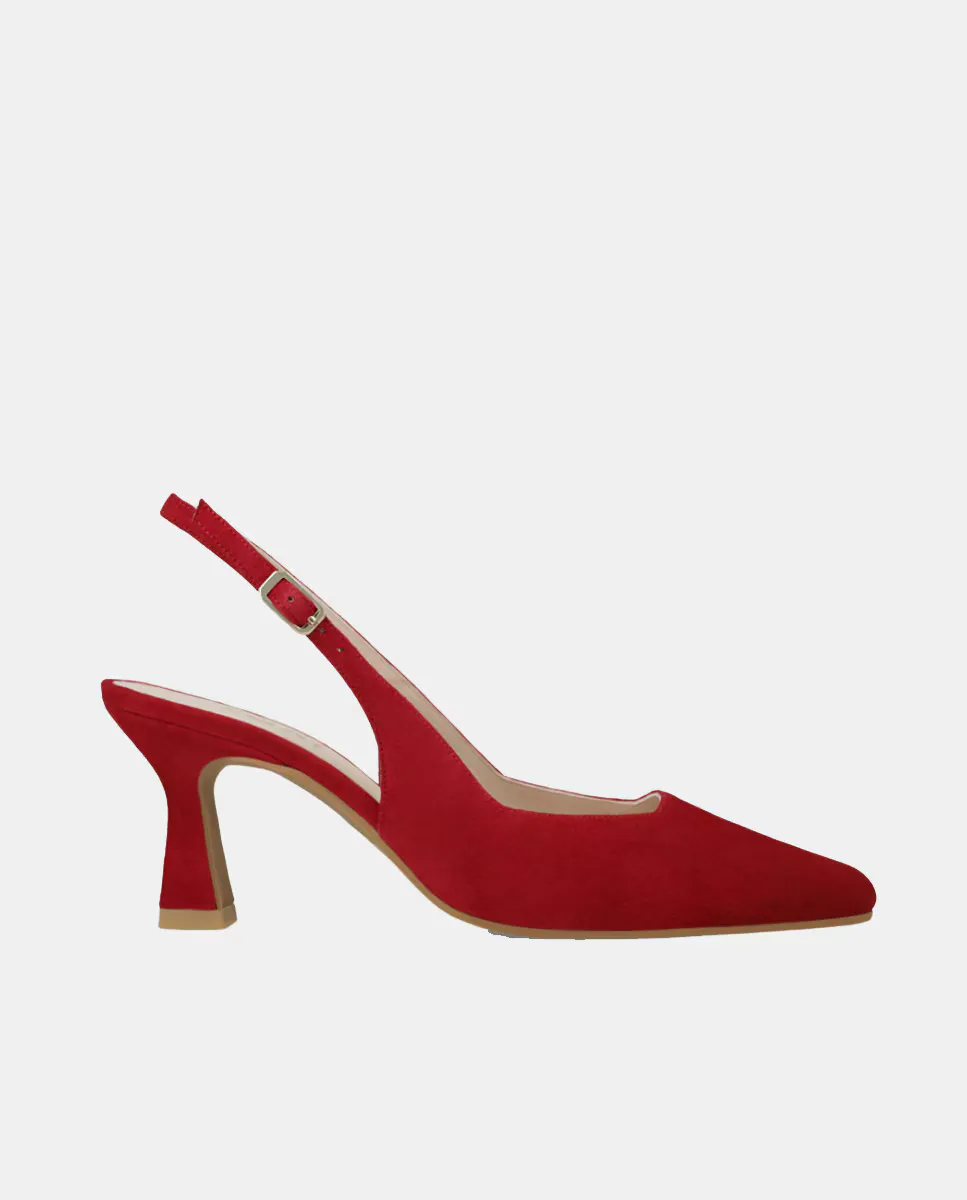 Туфли на каблуке из серебристой кожи с открытой пяткой Lodi, цвет Rojo fuego