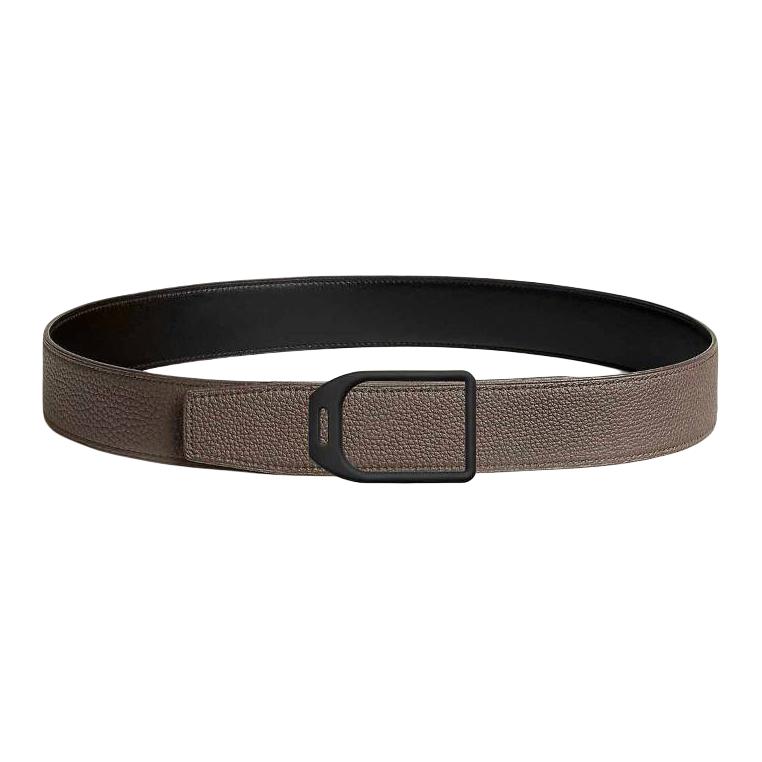 HERMES Мужской ремень из телячьей кожи черный шириной 3,8 см, Black/Tin Gray — фото 3