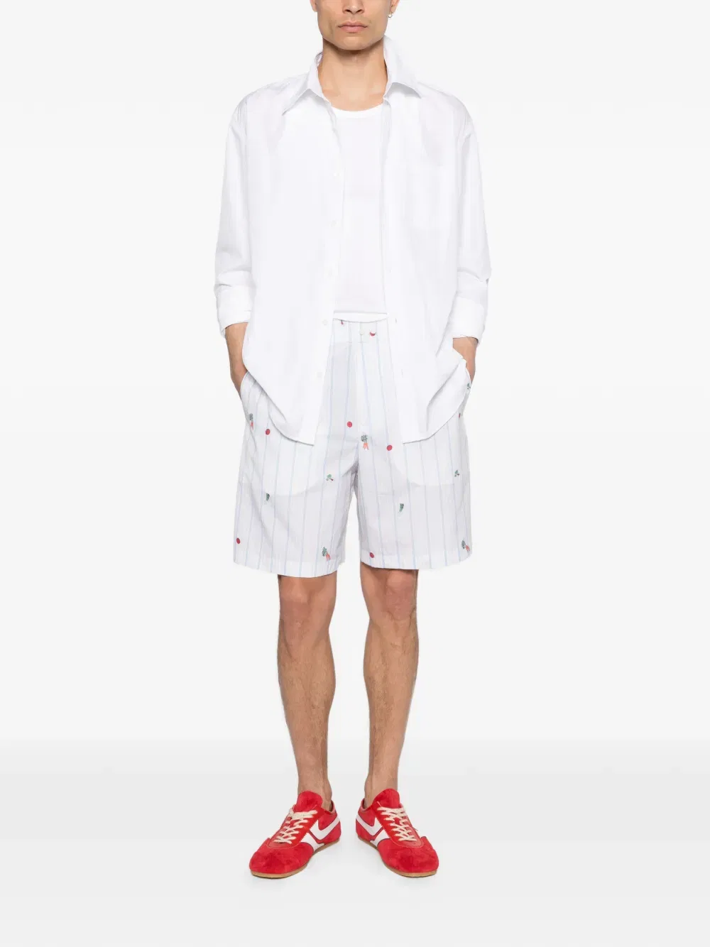 Полосатые вышитые шорты Calecon Jacquemus, белый — фото 2
