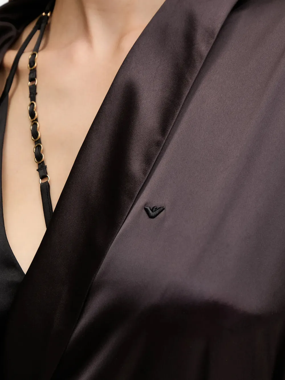 Сатиновый халат для дома Emporio Armani, черный — фото 4