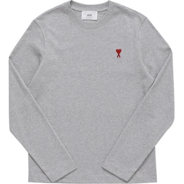 

Футболка с длинным рукавом и вышитым логотипом Paris Ami De Coeur AMIPARIS, серая