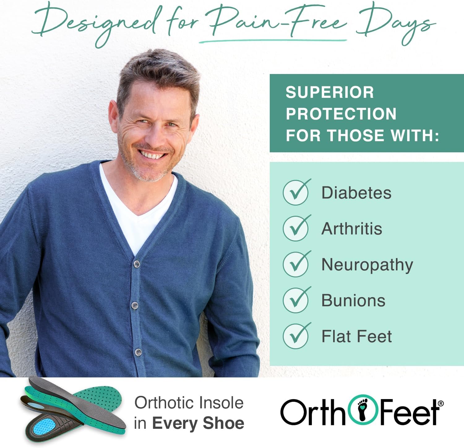 Мужские ортопедические кожаные ботинки Orthofeet Verno без шнурков, черный — фото 4