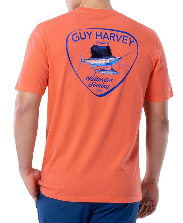 

Мужская футболка с короткими рукавами и карманами с круглым вырезом Guy Harvey, цвет Living Coral