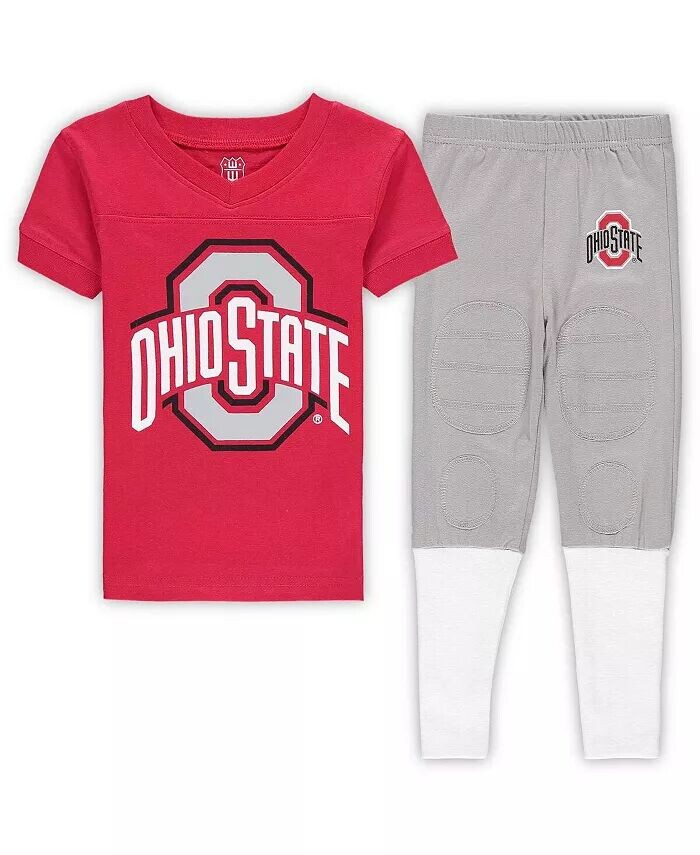 

Комплект для сна с футболкой и брюками Scarlet Ohio State Buckeyes Football Player для мальчиков и девочек дошкольного возраста с v-образным вырезом Wes & Willy