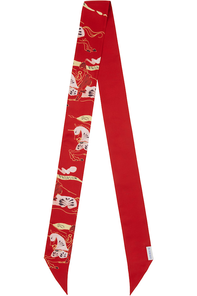 

Burberry Красный узкий шелковый шарф, выполненный в технике акварели