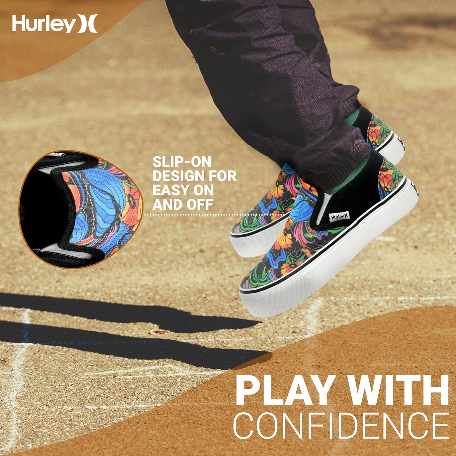 Детские слипоны Hurley из холщовой ткани - низкие кеды для скейтбординга для детей, спортивная обувь для мальчиков и девочек, повседневные кроссовки, Hawaii — фото 2