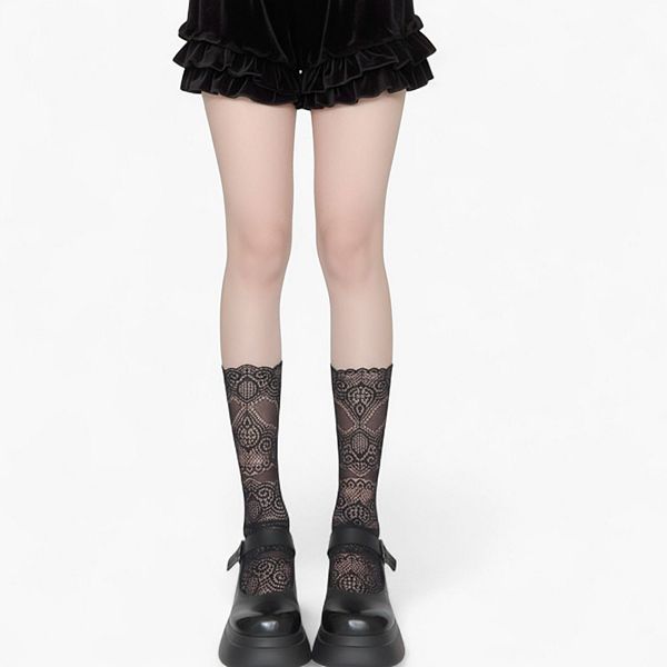 

Женские носки до середины икры с кружевным краем и цветочным узором Anna-Kaci