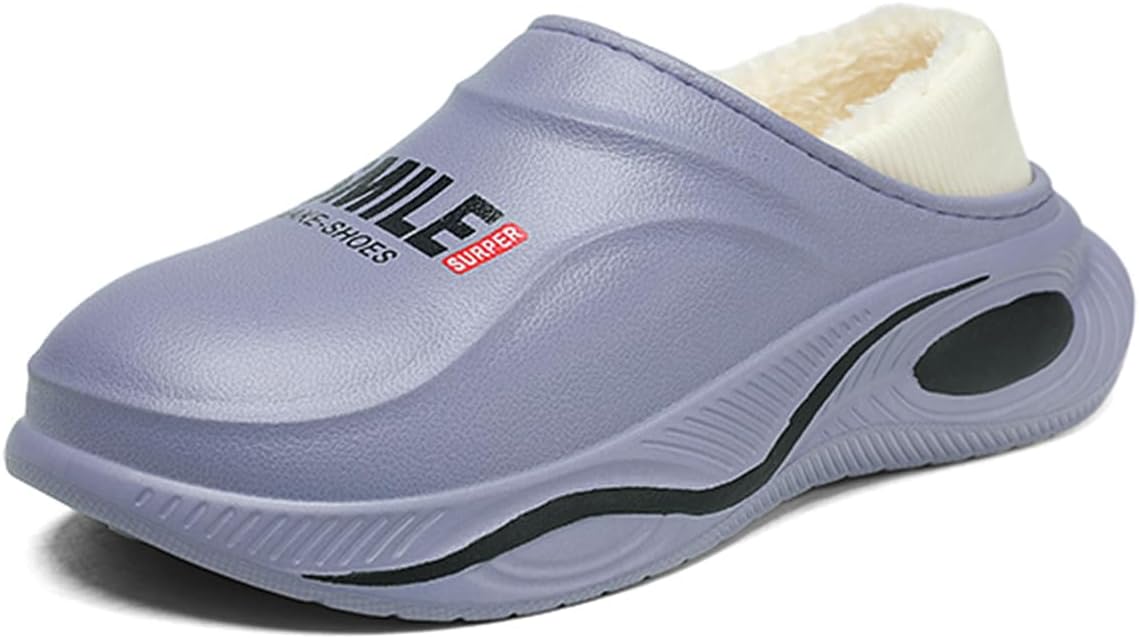 

Тапочки Abborora для мужчин с эффектом памяти, флисовая подкладка, закрытый носок, водонепроницаемые, противоскользящие, зимние теплые тапочки для дома, серый