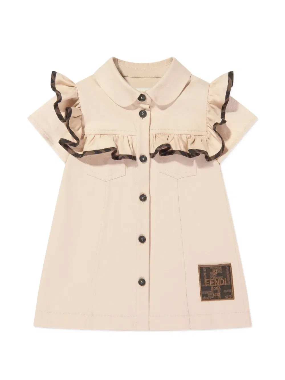 Платье с оборками и нашивкой с логотипом Fendi Kids, нейтральный