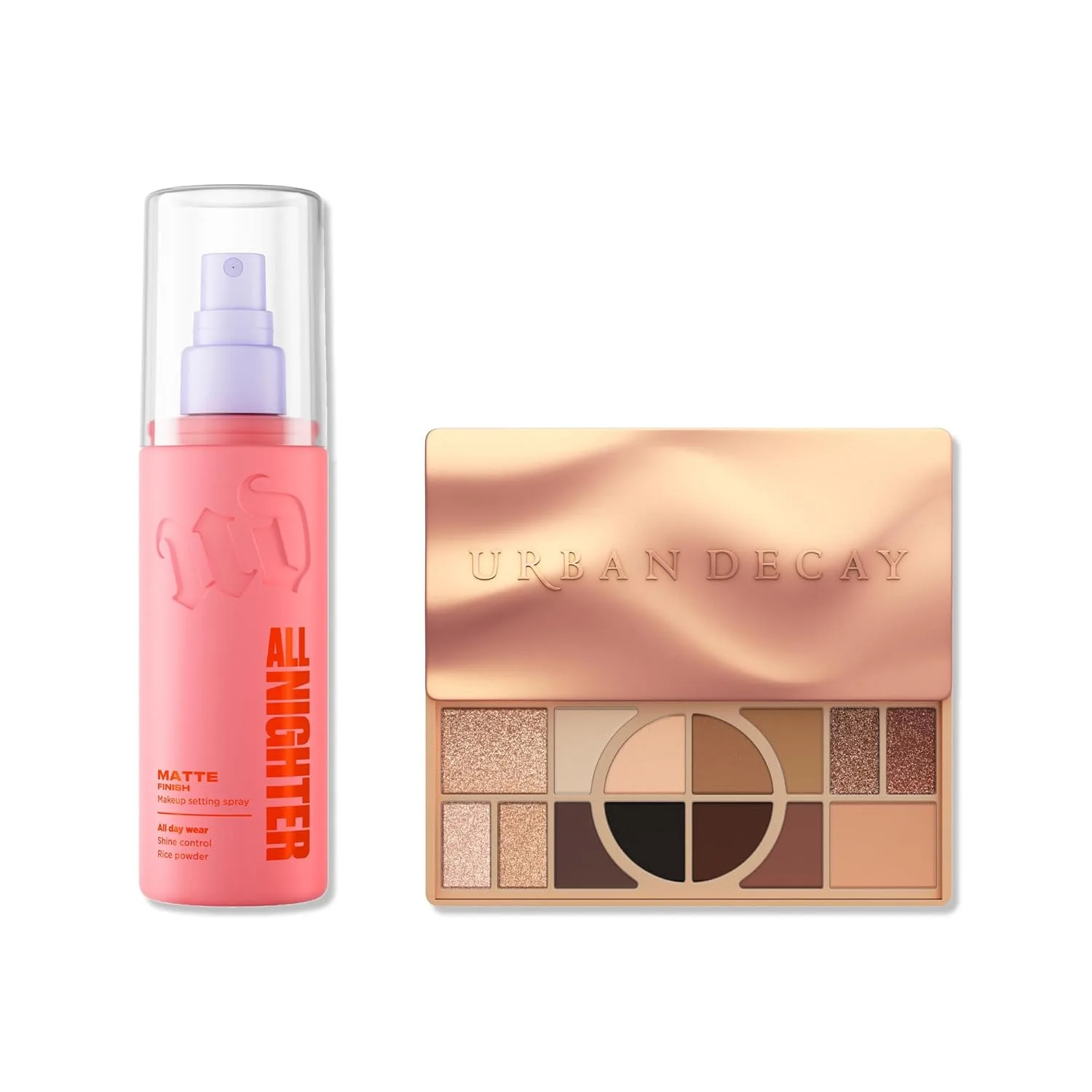 Urban Decay Naked Shaped Warm Palette и Matte Setting Spray Bundle - универсальные нейтральные оттенки и All Nighter Waterproof Setting Spray Matte (118 мл) для стойкого макияжа глаз и лица