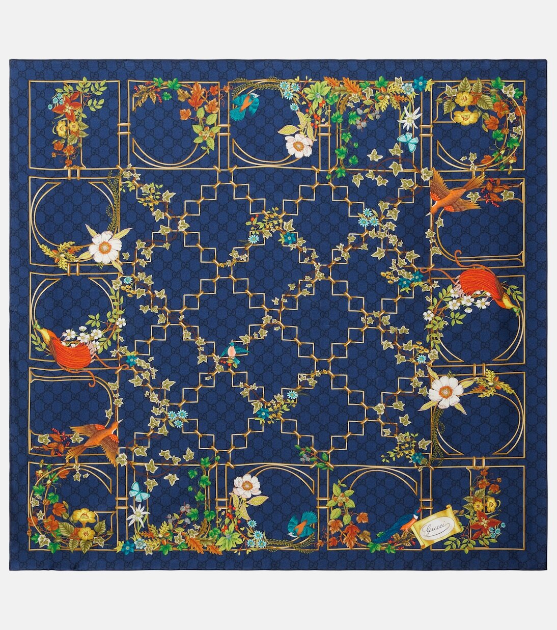 

Шарф из шелкового твила с цветочным узором GG Gucci, Midnight Blue
