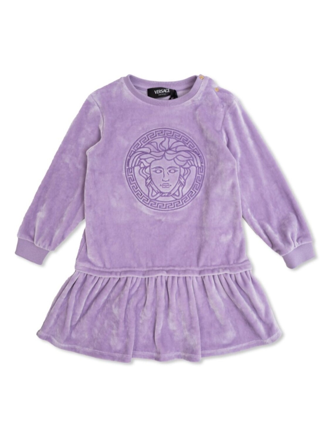 

Versace Kids бархатное платье с мотивом «медуза», фиолетовый