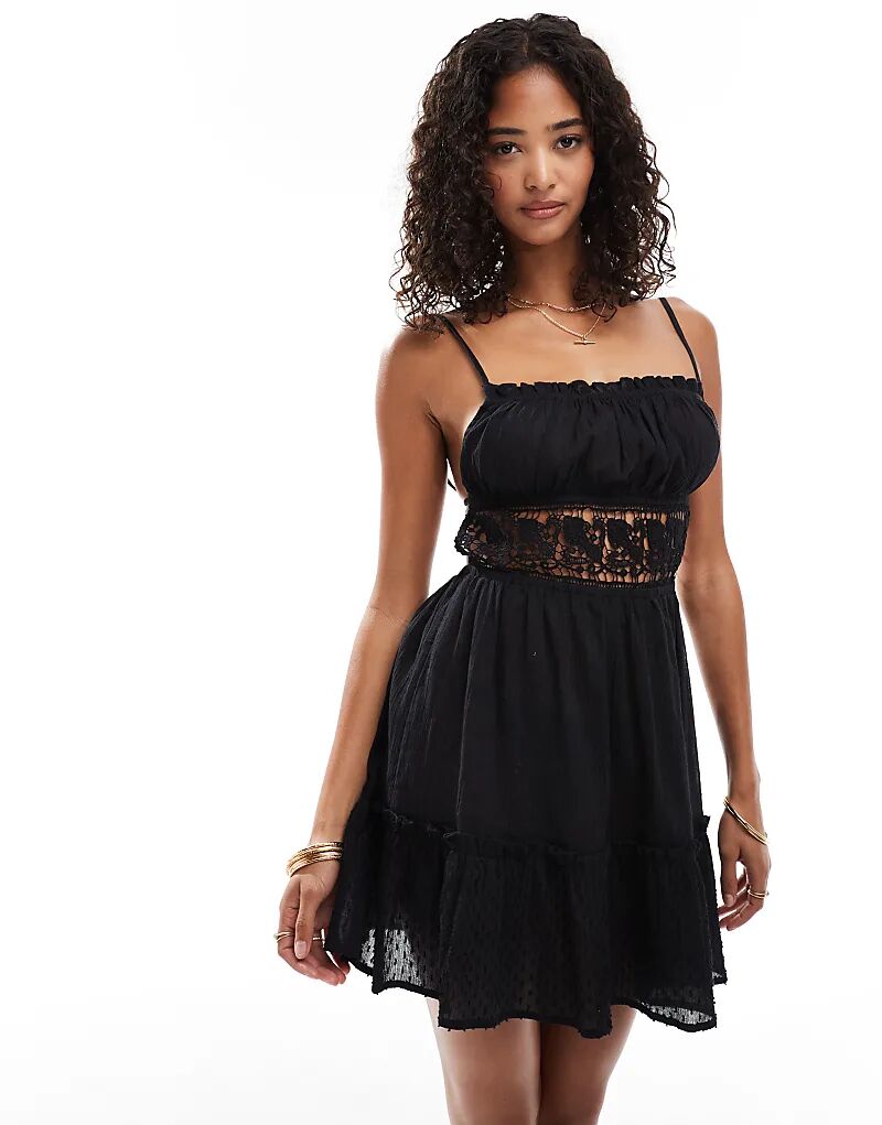 

Пляжное мини-платье Miss Selfridge с отделкой из прозрачного кружева, черное