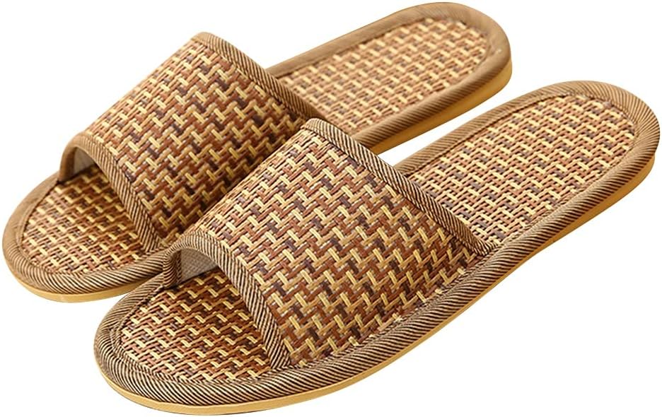 

Мужские домашние тапочки YXCKG с открытым носком, плоские льняные тапочки для дома и улицы, плетеные сандалии на мягкой летней подошве, дышащие, прохладные, бесшумные тапочки для спальни (Цвет: D, Размер: EUR36-37), EUR36-37 A