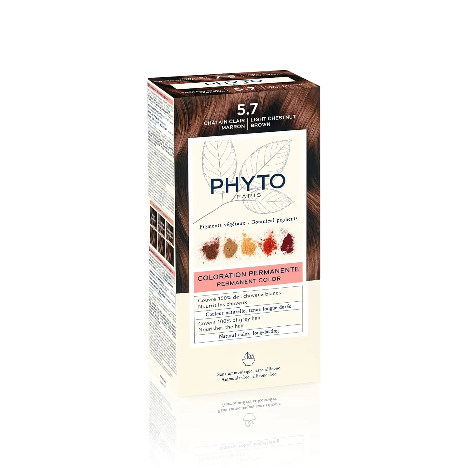 Стойкая краска для волос PHYTO Phytocolor с растительными пигментами, 100% закрашивание седых волос, без аммиака, без PPD, без резорцина, 0,42 унции. 11.91 г (1 шт.), 5.7 Light Chestnut Brown