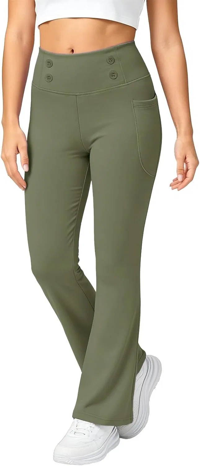 Леггинсы с клешем для девочек, флисовые, с высокой талией, Army Green — фото 4