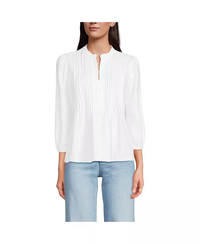 

Женская легкая джерсейская блузка с защипами и пуговицами Lands' End, белый