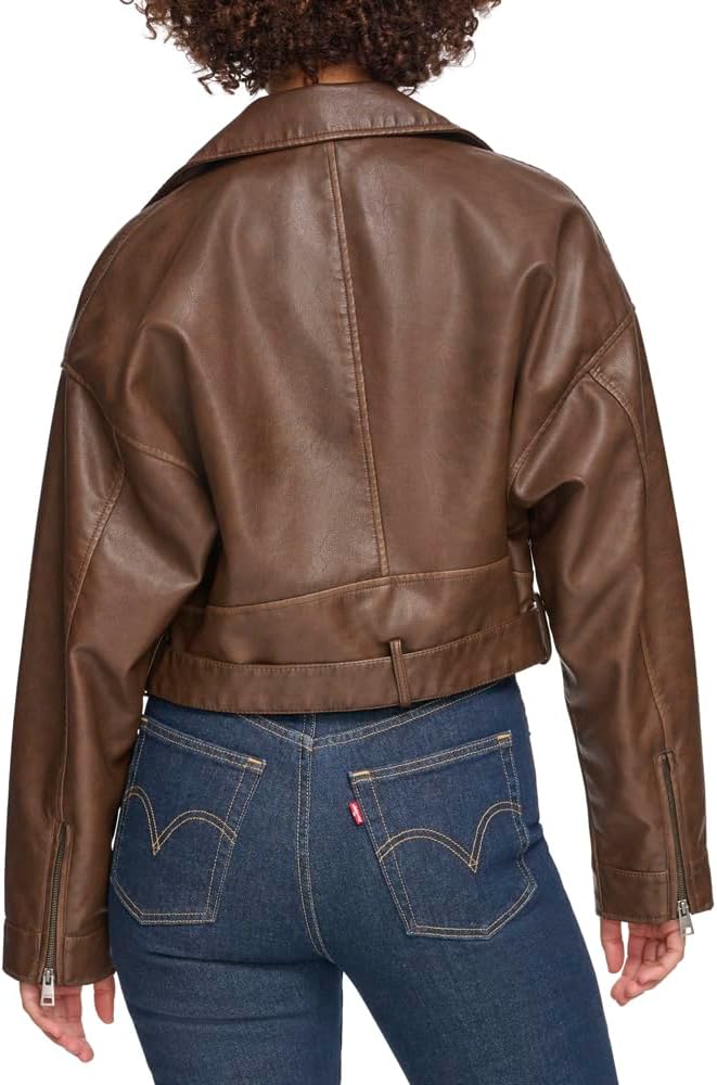 Женская укороченная байкерская куртка Levi's из искусственной кожи, Saddle — фото 4