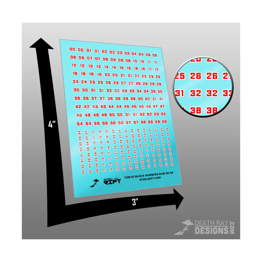 

Токийские кварталы с номерами 0–59 — красный на белом, Steel Rift - Decals, Numbers