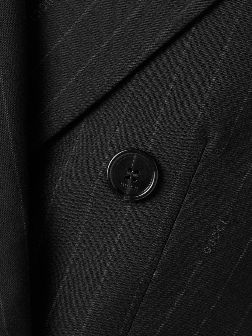 Пиджак Gucci Двубортный шерстяной, В тонкую полоску, Черный — фото 4