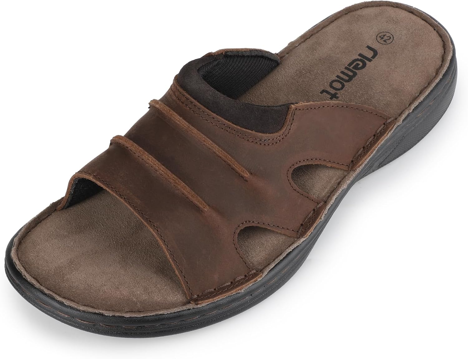 

Мужские сандалии слайдеры из кожи riemot, удобные легкие летние пляжные слайдеры с амортизирующей стелькой из пены с эффектом памяти, повседневные прогулочные сандалии без застежек для дома и улицы, размеры US 9-14, темно-коричневый