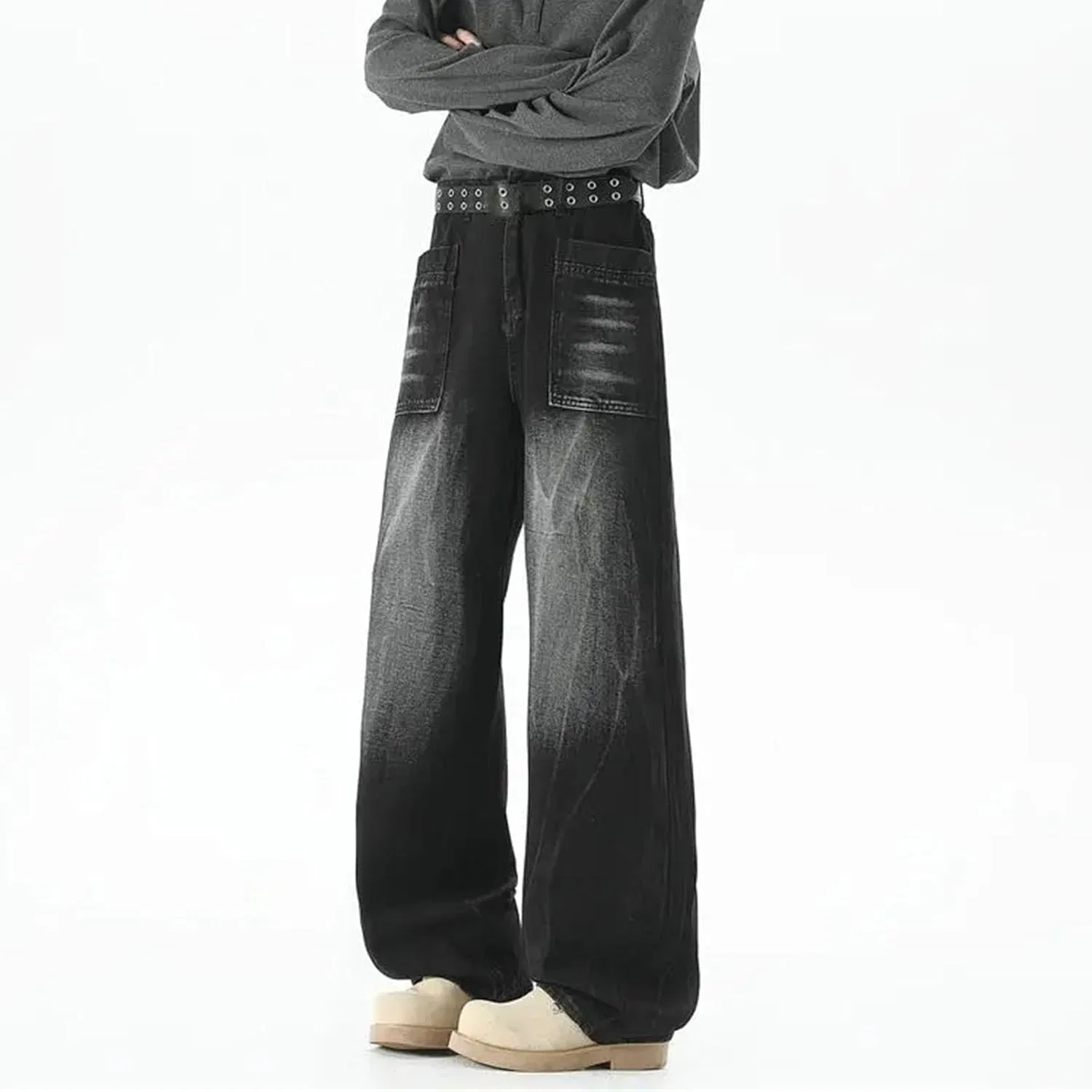 Джинсы классические Mens Casual Denim Jeans, черно-серый — фото 2