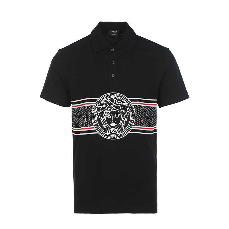Футболка поло с коротким рукавом и принтом головы Медузы VERSACE, черная — фото 2