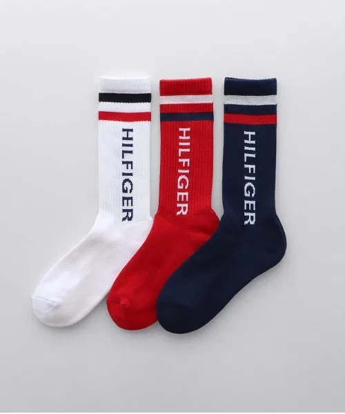 [Комплект из 3 пар] Мужские и женские ребристые носки TOMMY HILFIGER из органического хлопка с вертикальным логотипом и махровой подошвой 92554050