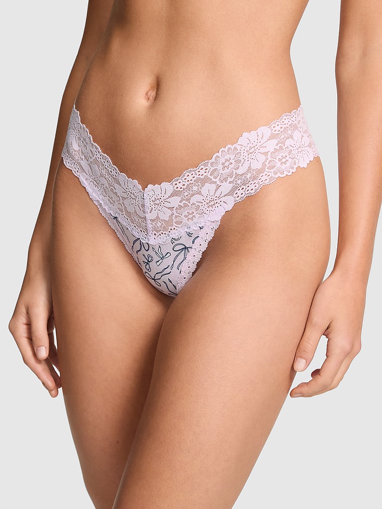 

Трусики-Стринги Wink с кружевной отделкой Pink, lace trim purple whisper bow print